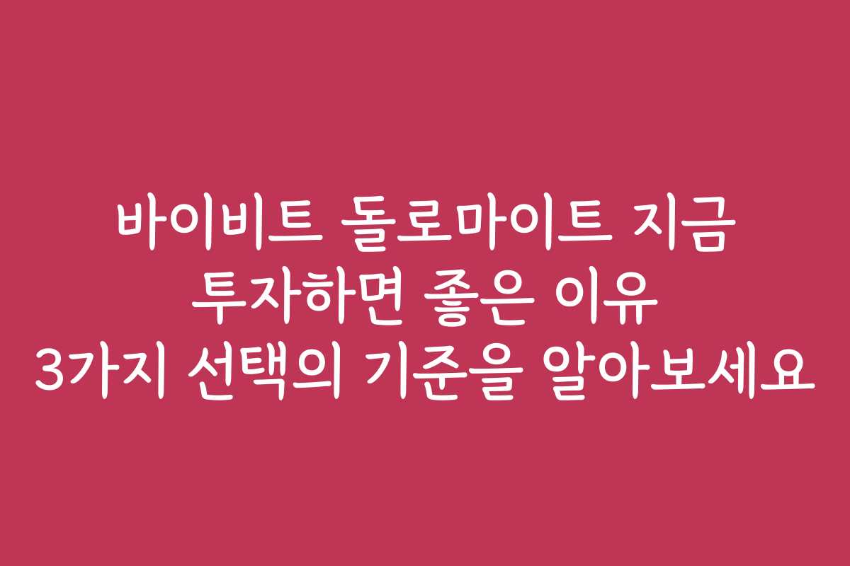 바이비트 돌로마이트 지금 투자하면 좋은 이유 3가지 선택의 기준을 알아보세요