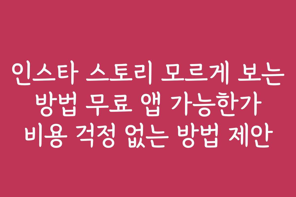 인스타 스토리 모르게 보는 방법 무료 앱 가능한가 비용 걱정 없는 방법 제안
