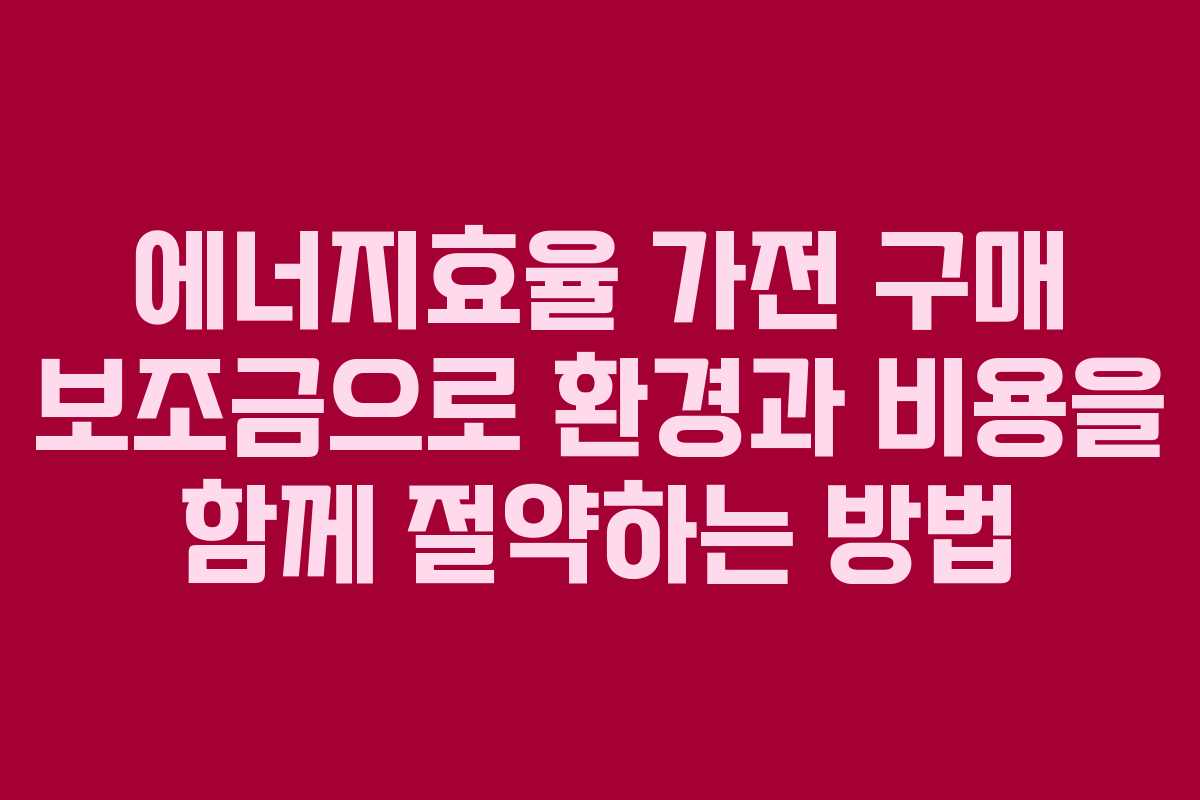 에너지효율 가전 구매 보조금으로 환경과 비용을 함께 절약하는 방법