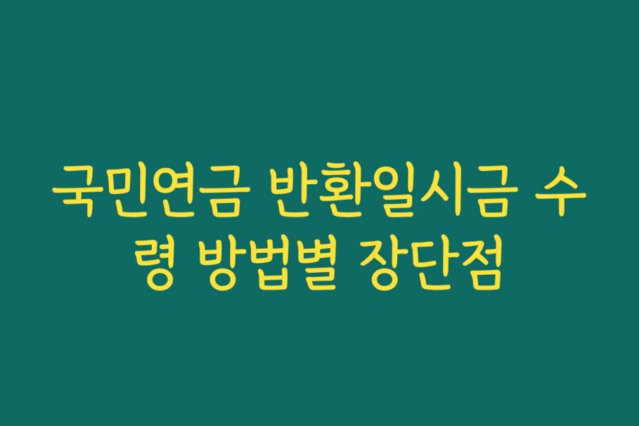 국민연금 반환일시금 수령 방법별 장단점