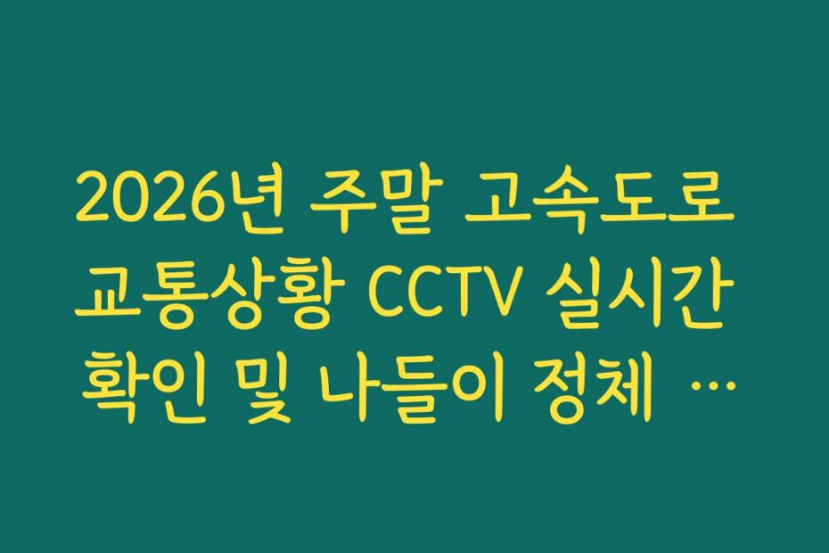 2026년 주말 고속도로 교통상황 CCTV 실시간 확인 및 나들이 정체 회피 방법