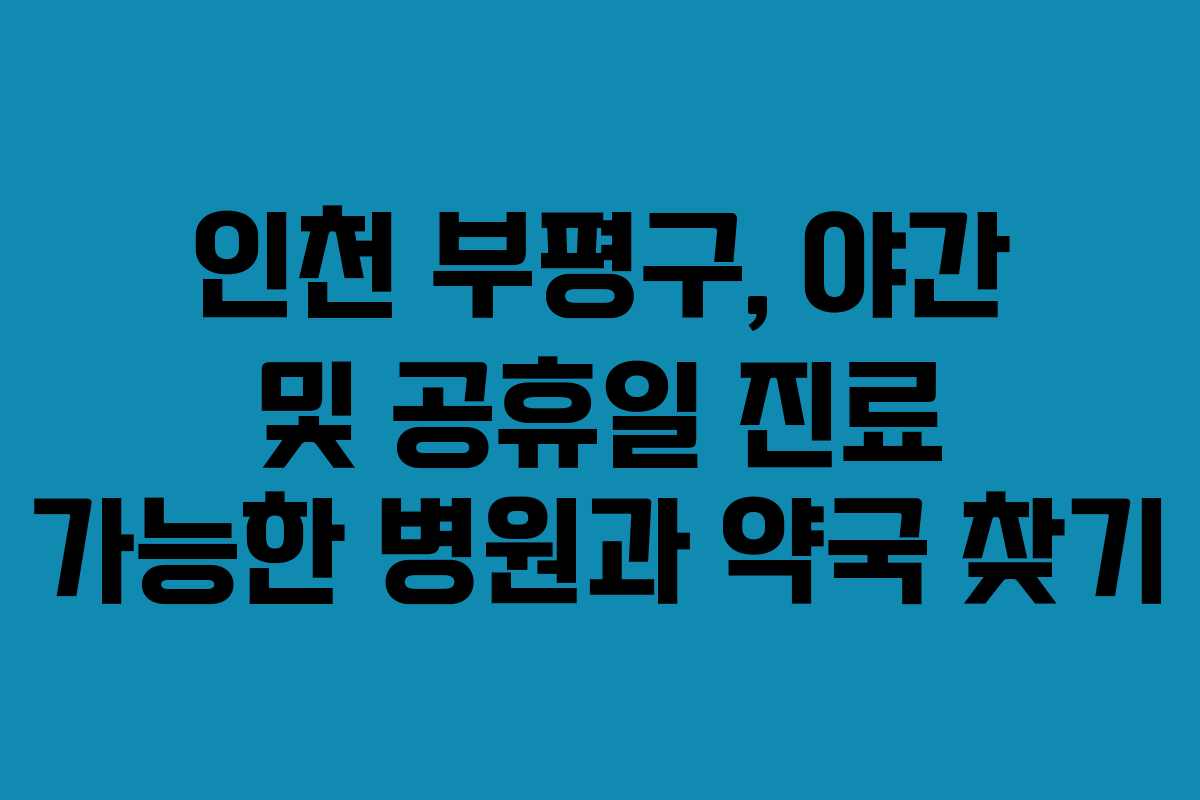인천 부평구, 야간 및 공휴일 진료 가능한 병원과 약국 찾기