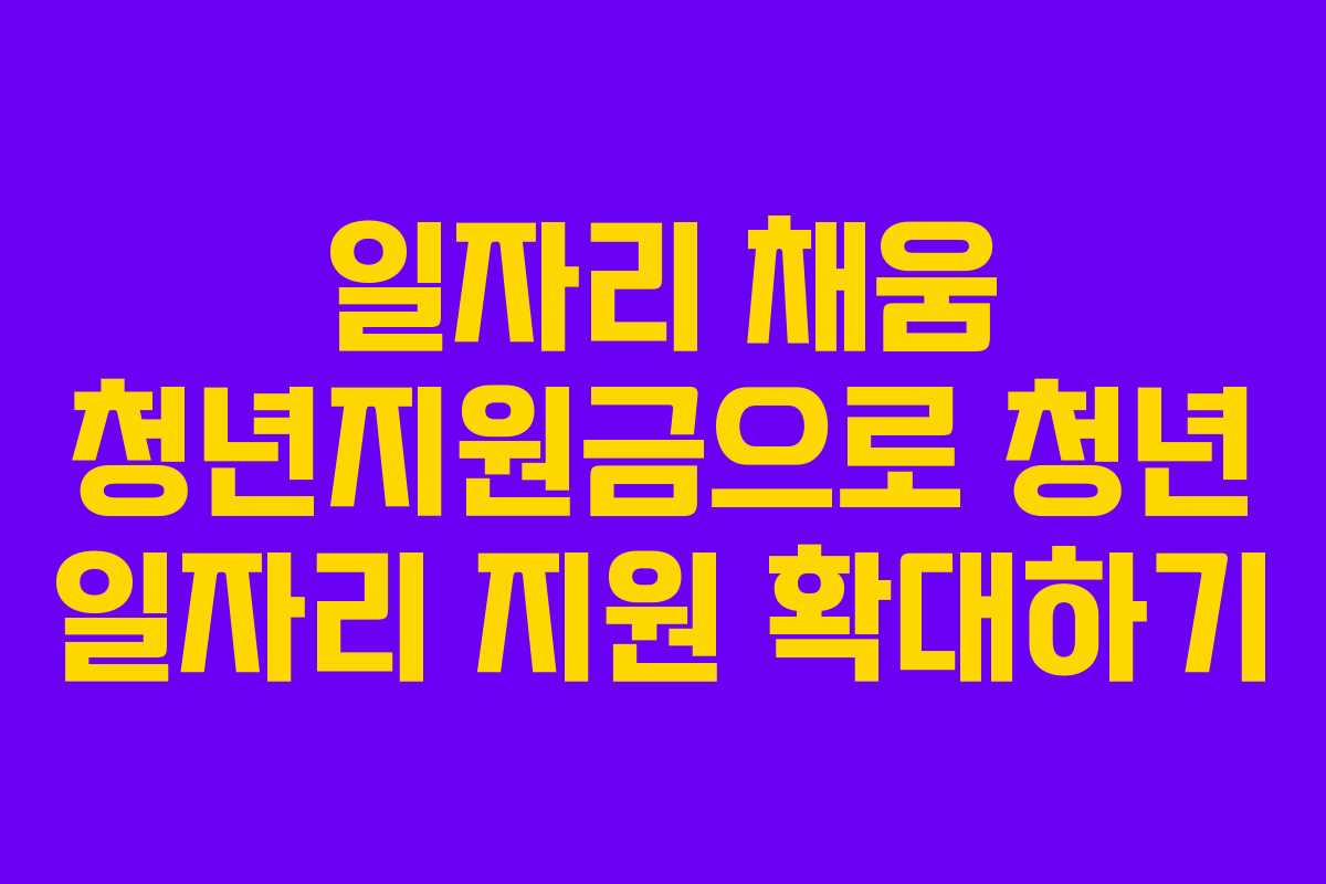 일자리 채움 청년지원금으로 청년 일자리 지원 확대하기