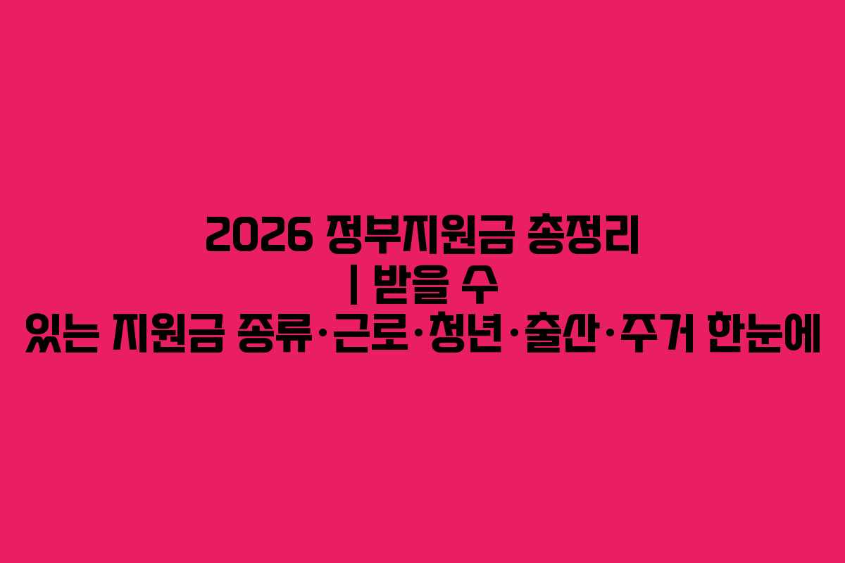 2026 정부지원금 총정리 | 받을 수 있는 지원금 종류·근로·청년·출산·주거 한눈에