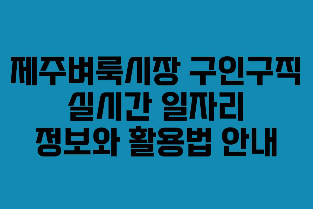 제주벼룩시장 구인구직 실시간 일자리 정보와 활용법 안내