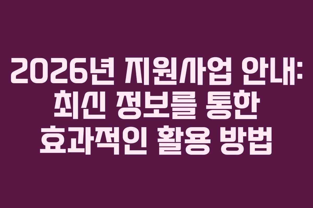 2026년 지원사업 안내: 최신 정보를 통한 효과적인 활용 방법