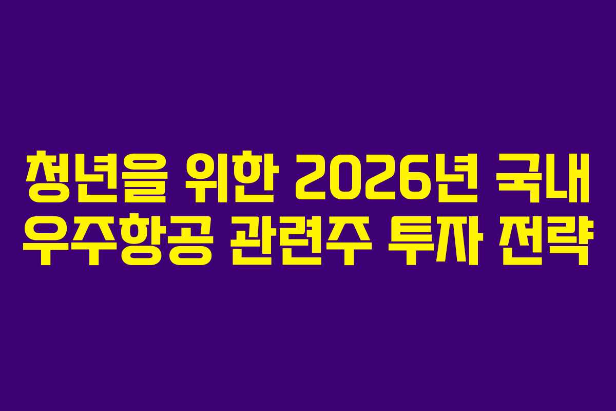 청년을 위한 2026년 국내 우주항공 관련주 투자 전략