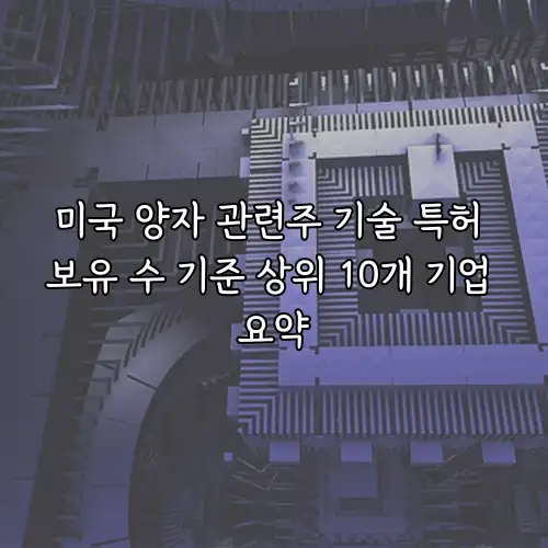 미국 양자 관련주 기술 특허 보유 수 기준 상위 10개 기업 요약